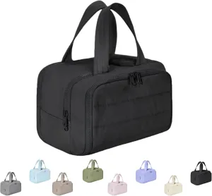 Cureaway Travel Cosmetic Bag, 4-in-1 Puffy Multi-functional Toiletry Bag, Large Capacity Wide-Open Travel Cosmetic Bag, Pouch Open Flat Toiletry Bags (Black)
