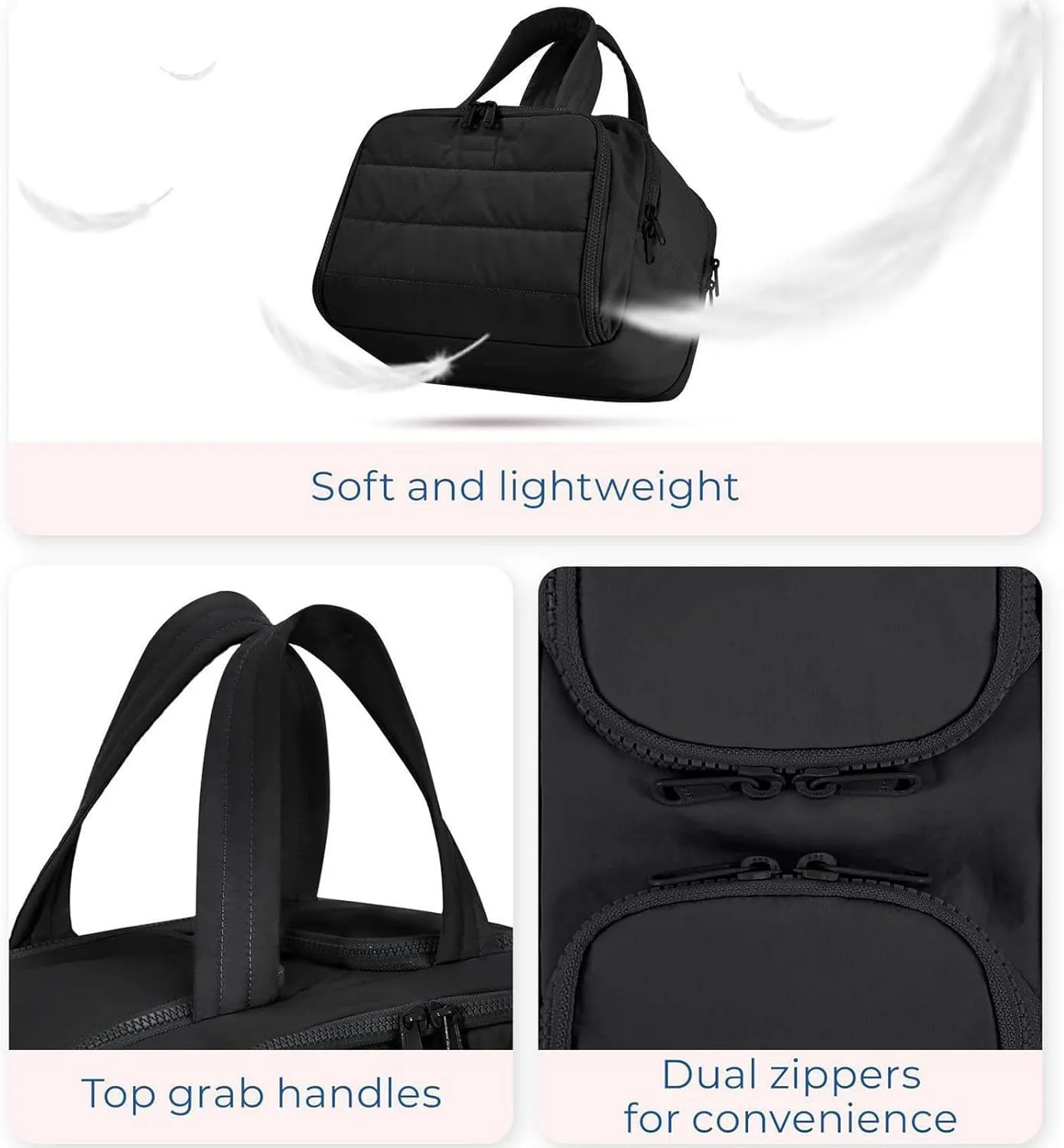 Cureaway Travel Cosmetic Bag, 4-in-1 Puffy Multi-functional Toiletry Bag, Large Capacity Wide-Open Travel Cosmetic Bag, Pouch Open Flat Toiletry Bags (Black)