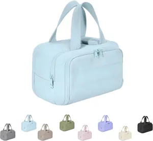 Cureaway Travel Cosmetic Bag, 4-in-1 Puffy Multi-functional Toiletry Bag, Large Capacity Wide-Open Travel Cosmetic Bag, Pouch Open Flat Toiletry Bags (Blue)
