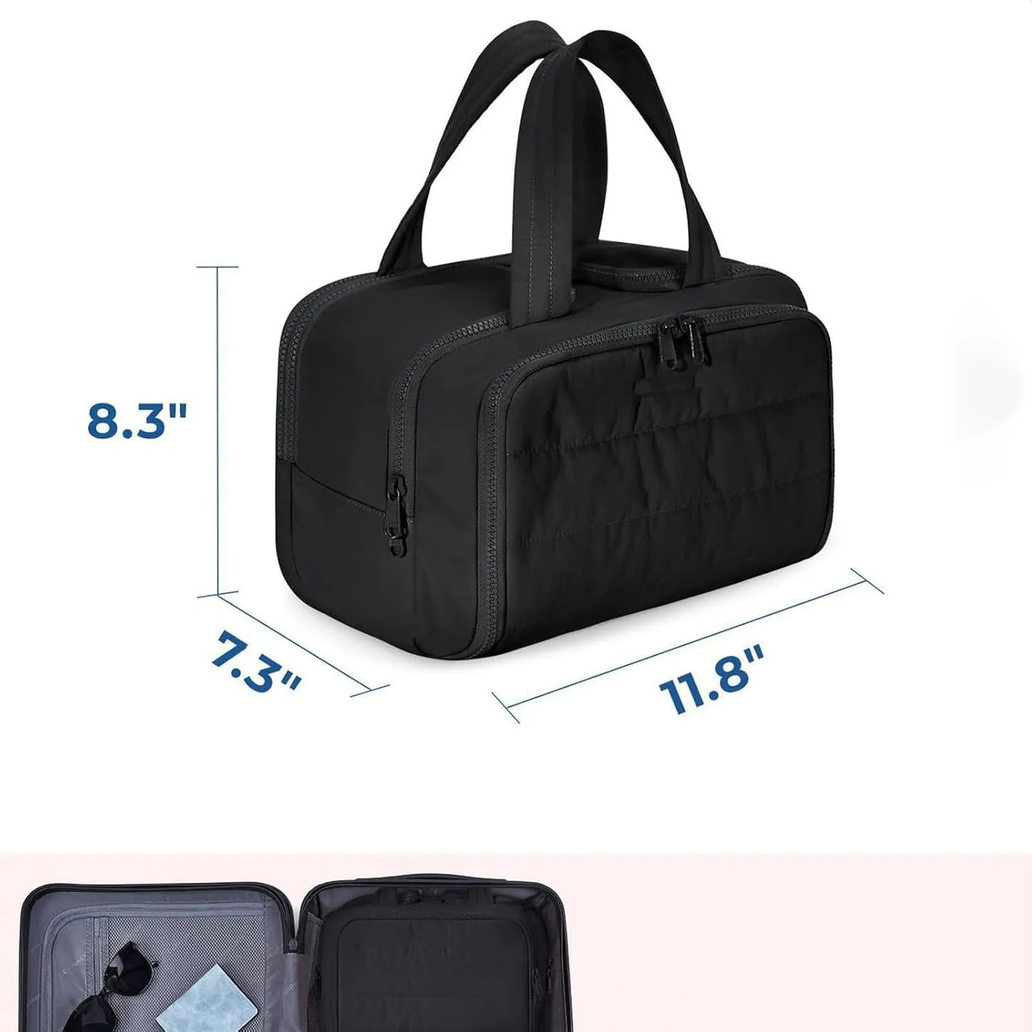 Cureaway Travel Cosmetic Bag, 4-in-1 Puffy Multi-functional Toiletry Bag, Large Capacity Wide-Open Travel Cosmetic Bag, Pouch Open Flat Toiletry Bags (Gray)
