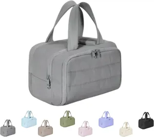 Cureaway Travel Cosmetic Bag, 4-in-1 Puffy Multi-functional Toiletry Bag, Large Capacity Wide-Open Travel Cosmetic Bag, Pouch Open Flat Toiletry Bags (Gray)