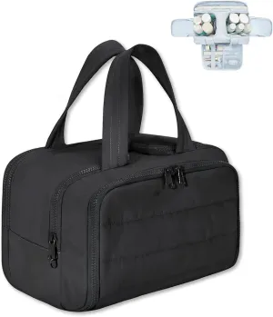 Cureaway Travel Cosmetic Bag for Women,Curetoaway Cuteaway Large Capacity Wide-Open Travel Cosmetic Bag,4-in-1 Puffy Multi-functional Toiletry for Women with Divider and Handle (black)