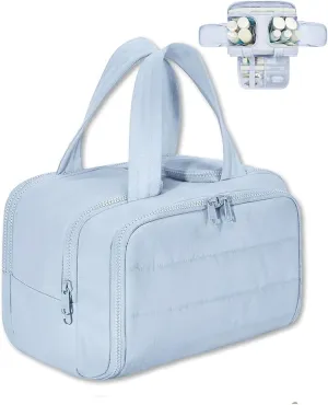 Cureaway Travel Cosmetic Bag for Women,Curetoaway Cuteaway Large Capacity Wide-Open Travel Cosmetic Bag,4-in-1 Puffy Multi-functional Toiletry for Women with Divider and Handle (blue)