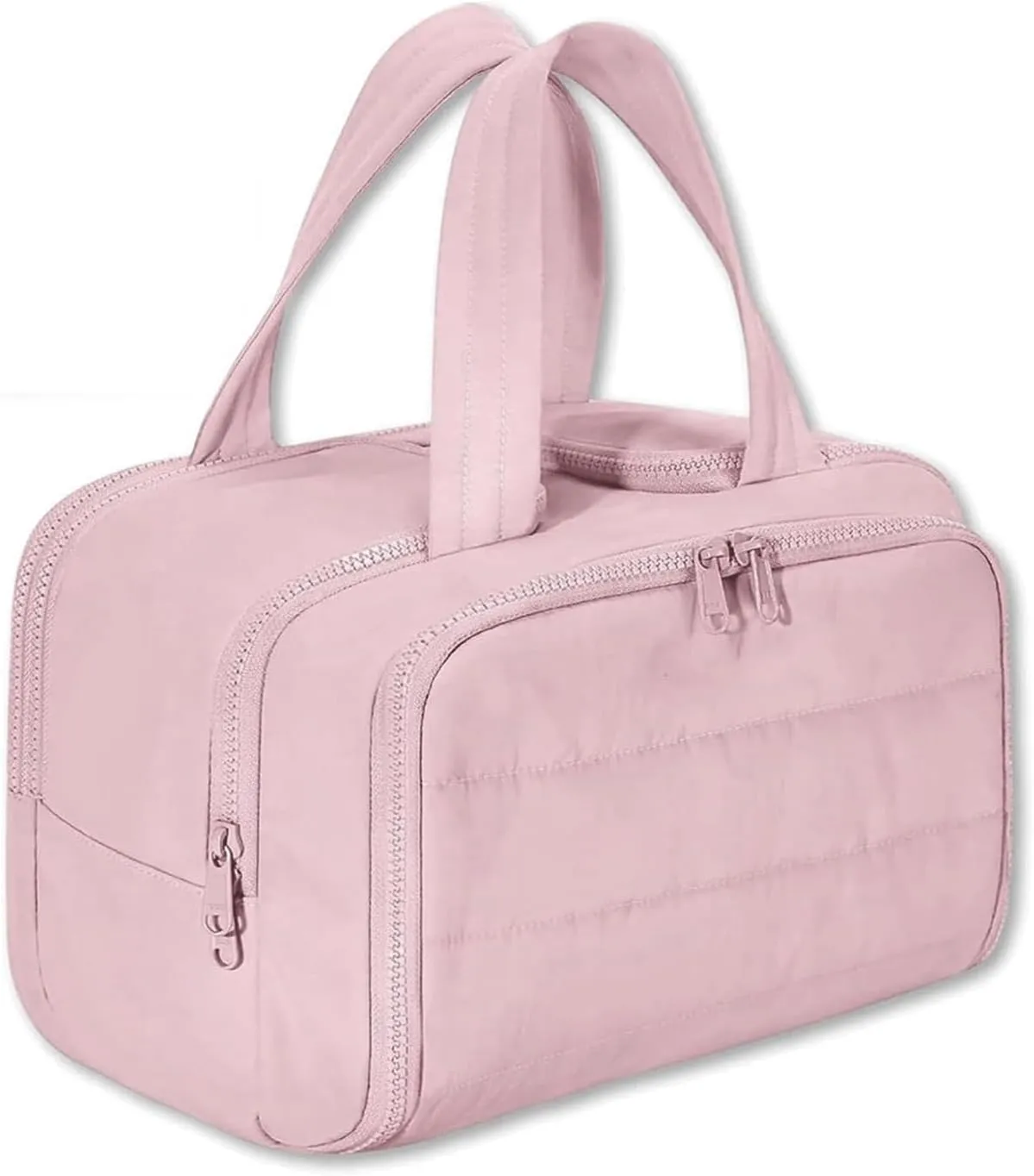 Cureaway Travel Cosmetic Bag for Women,Curetoaway Cuteaway Large Capacity Wide-Open Travel Cosmetic Bag,4-in-1 Puffy Multi-functional Toiletry for Women with Divider and Handle (pink)