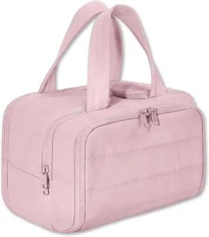Cureaway Travel Cosmetic Bag for Women,Curetoaway Cuteaway Large Capacity Wide-Open Travel Cosmetic Bag,4-in-1 Puffy Multi-functional Toiletry for Women with Divider and Handle (pink)