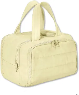 Cureaway Travel Cosmetic Bag for Women,Curetoaway Cuteaway Large Capacity Wide-Open Travel Cosmetic Bag,4-in-1 Puffy Multi-functional Toiletry for Women with Divider and Handle (yellow)