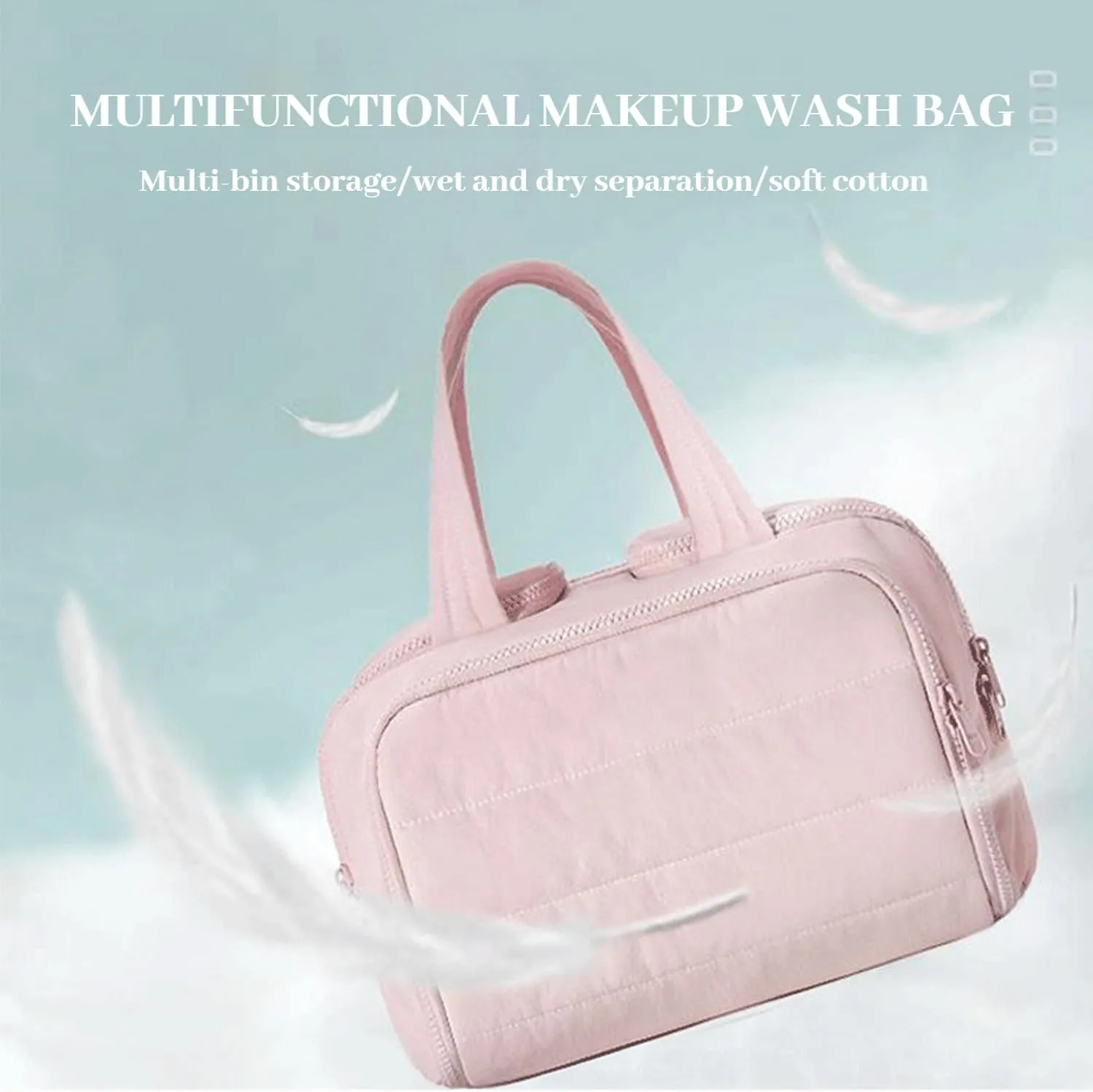 Cureaway Travel Cosmetic Bag, Large Capacity Wide-Open Travel Cosmetic Bag 4-In-1 Puffy Multi-Functional Toiletry Bag for Women Waterproof Portable Pouch Open Flat Toiletry Bags (Beige*1pcs)
