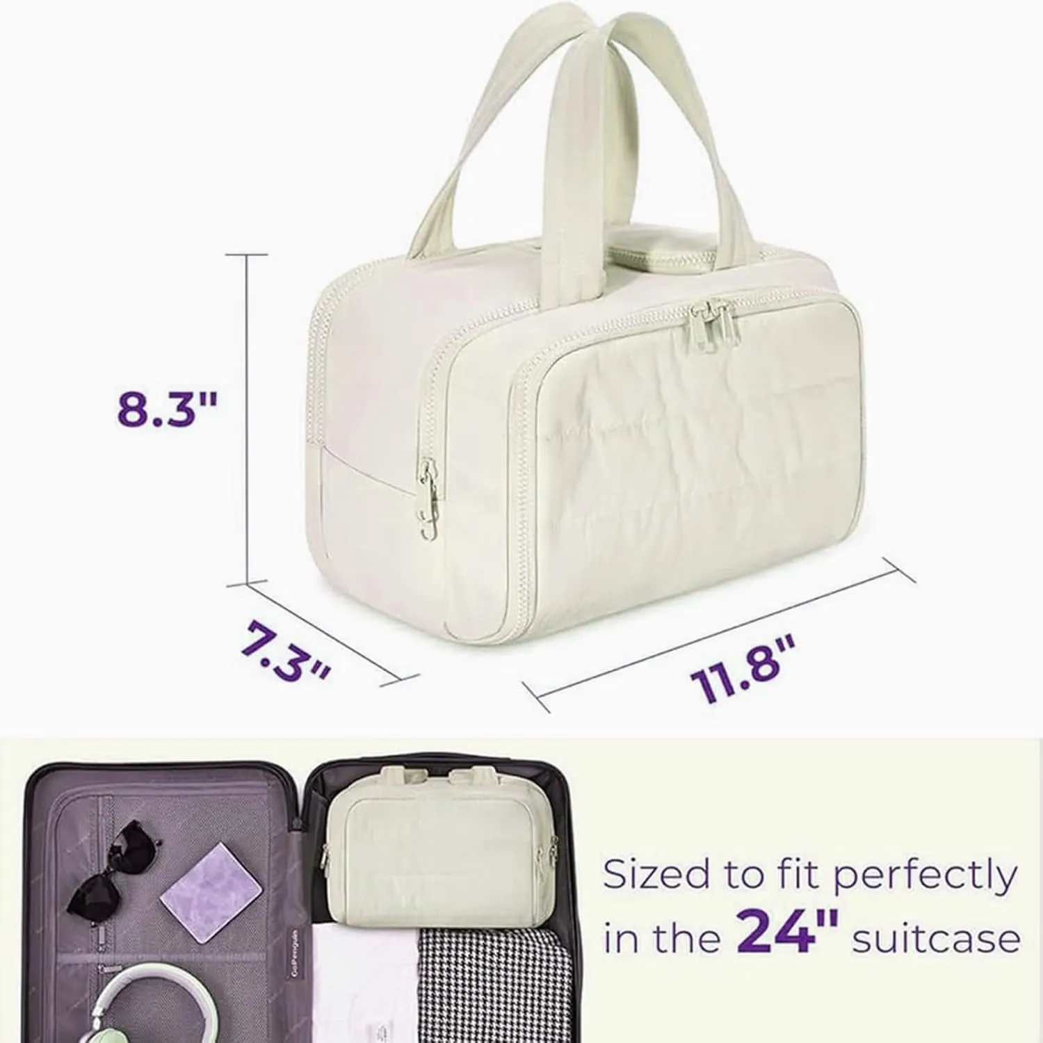 Cureaway Travel Cosmetic Bag, Large Capacity Wide-Open Travel Cosmetic Bag, 4-In-1 Puffy Multi-Functional Toiletry Bags, Suitable for daily travel and outings (pink)