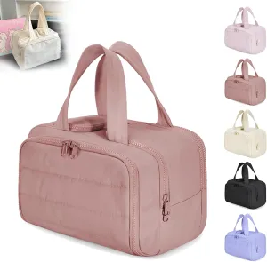 Cureaway Travel Cosmetic Bag, Large Capacity Wide-Open Travel Cosmetic Bag, 4-In-1 Puffy Multi-Functional Toiletry Bags, Suitable for daily travel and outings (pink)