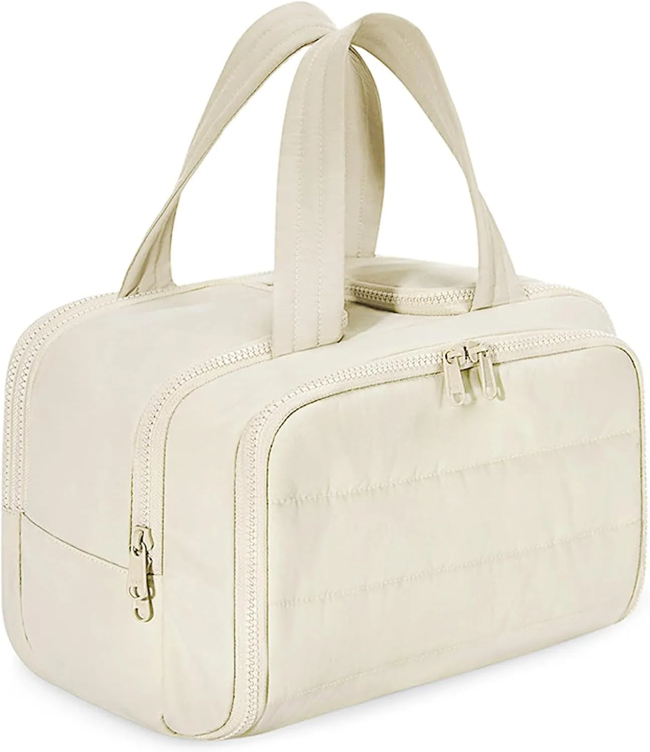 Cureaway Travel Cosmetic Bag, Large Capacity Wide-Open Travel Cosmetic Bag, 4-In-1 Puffy Multi-Functional Toiletry Bags, Waterproof Open Flat Toiletry, Dry And Wet Separation (beige)