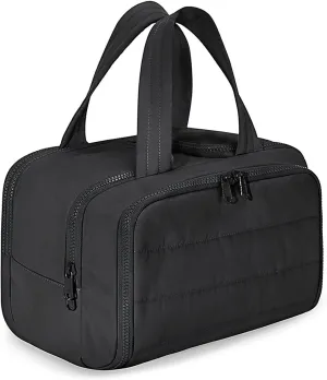 Cureaway Travel Cosmetic Bag, Large Capacity Wide-Open Travel Cosmetic Bag, 4-In-1 Puffy Multi-Functional Toiletry Bags, Waterproof Open Flat Toiletry, Dry And Wet Separation (black)