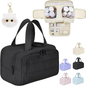 Cureaway Travel Cosmetic Bag, Large Capacity Wide-Open Travel Cosmetic Bag, 4-In-1 Waterproof Multi-Functional Toiletry Bags, Dry-And-Wet Separation for Accessories,Essentials, Toiletries (black)
