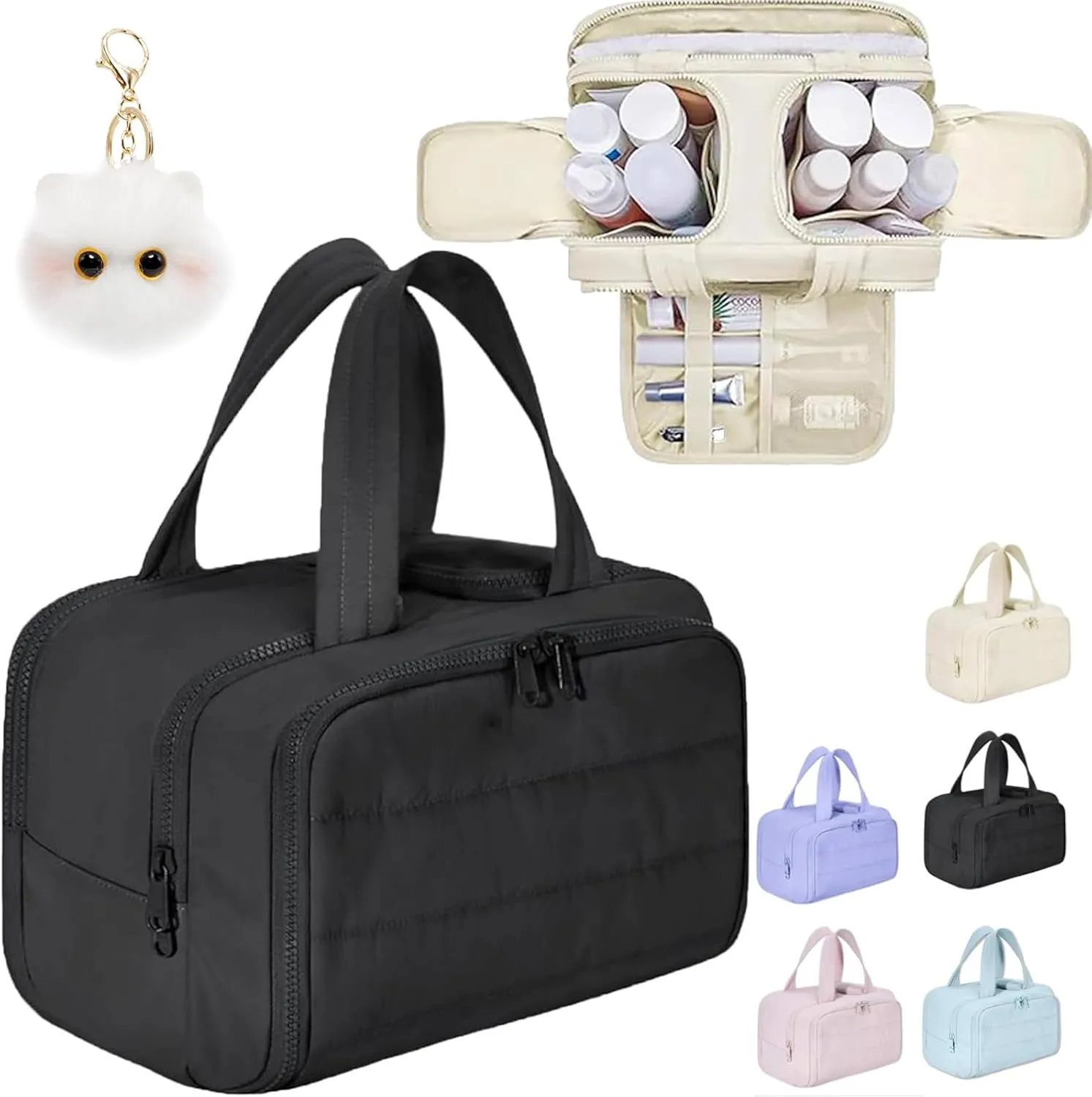 Cureaway Travel Cosmetic Bag, Large Capacity Wide-Open Travel Cosmetic Bag, 4-In-1 Waterproof Multi-Functional Toiletry Bags, Dry-And-Wet Separation for Accessories,Essentials, Toiletries (black)
