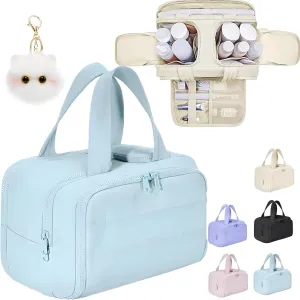 Cureaway Travel Cosmetic Bag, Large Capacity Wide-Open Travel Cosmetic Bag, 4-In-1 Waterproof Multi-Functional Toiletry Bags, Dry-And-Wet Separation for Accessories,Essentials, Toiletries (blue)