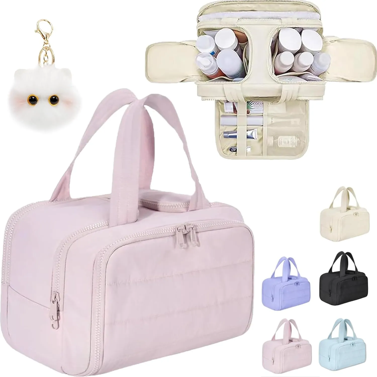 Cureaway Travel Cosmetic Bag, Large Capacity Wide-Open Travel Cosmetic Bag, 4-In-1 Waterproof Multi-Functional Toiletry Bags, Dry-And-Wet Separation for Accessories,Essentials, Toiletries (pink)