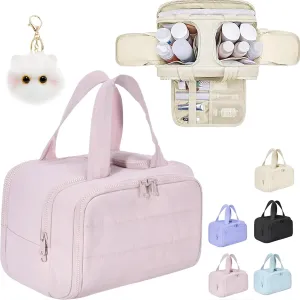 Cureaway Travel Cosmetic Bag, Large Capacity Wide-Open Travel Cosmetic Bag, 4-In-1 Waterproof Multi-Functional Toiletry Bags, Dry-And-Wet Separation for Accessories,Essentials, Toiletries (pink)