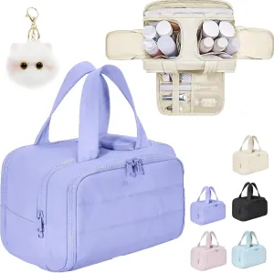 Cureaway Travel Cosmetic Bag, Large Capacity Wide-Open Travel Cosmetic Bag, 4-In-1 Waterproof Multi-Functional Toiletry Bags, Dry-And-Wet Separation for Accessories,Essentials, Toiletries (purple)