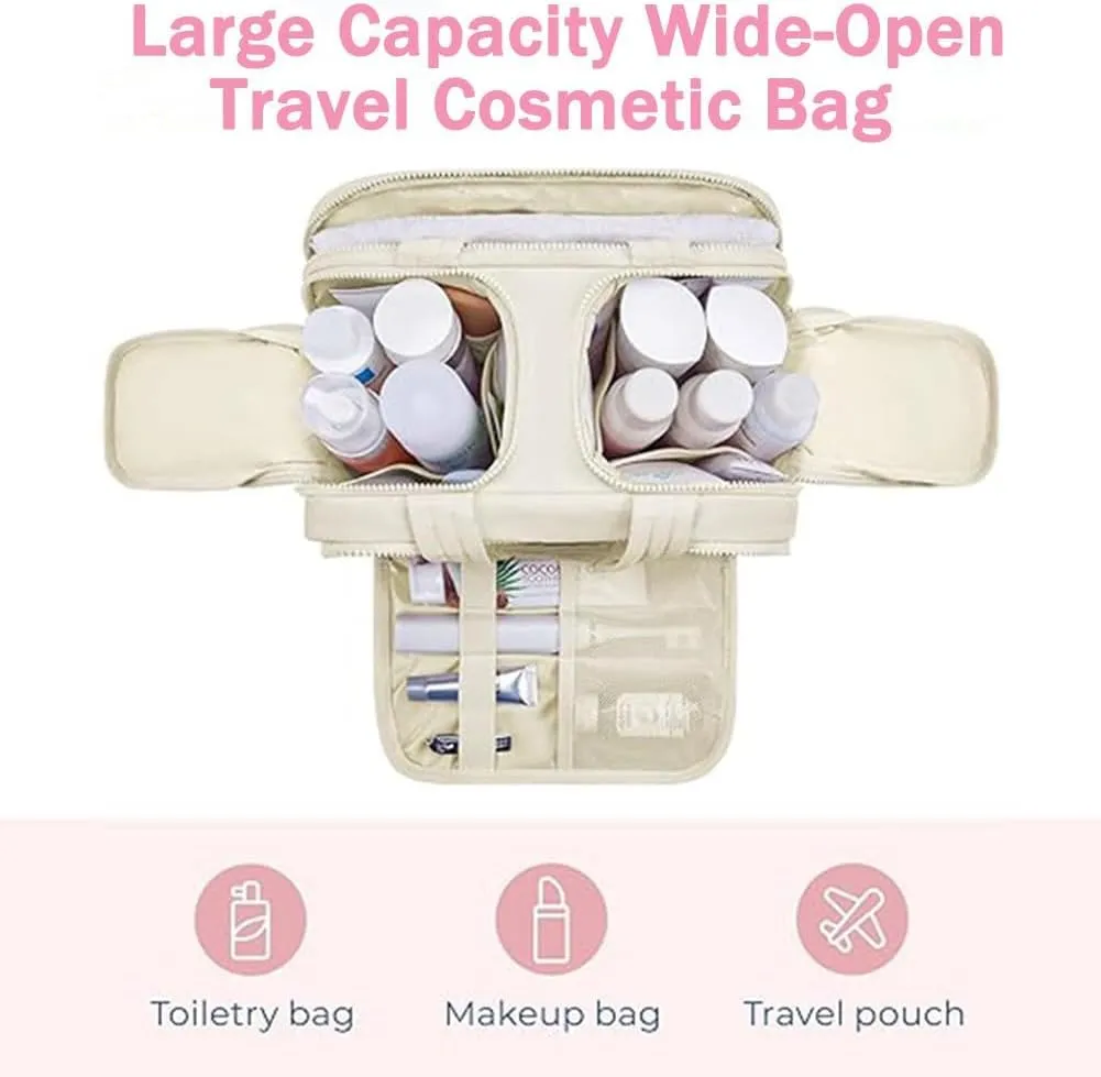 Cureaway Travel Cosmetic Bag, Large Capacity Wide-Open Travel Cosmetic Bag, 4-In-1 Waterproof Multi-Functional Toiletry Bags, Dry-And-Wet Separation for Accessories,Essentials, Toiletries (white)