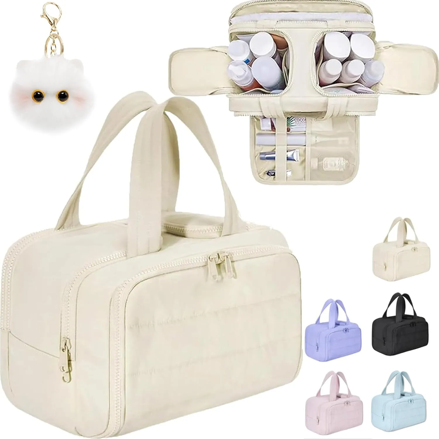 Cureaway Travel Cosmetic Bag, Large Capacity Wide-Open Travel Cosmetic Bag, 4-In-1 Waterproof Multi-Functional Toiletry Bags, Dry-And-Wet Separation for Accessories,Essentials, Toiletries (white)
