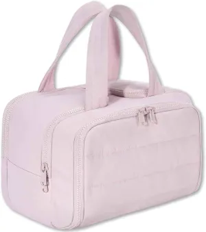Curetoaway Travel Cosmetic Bag, Large Capacity Wide-Open Travel Cosmetic Bag, 4-in-1 Puffy Multi-functional Cureaway Toiletry Bag for Women, With 4 Compartments, Lightweight Waterproof (Pink)