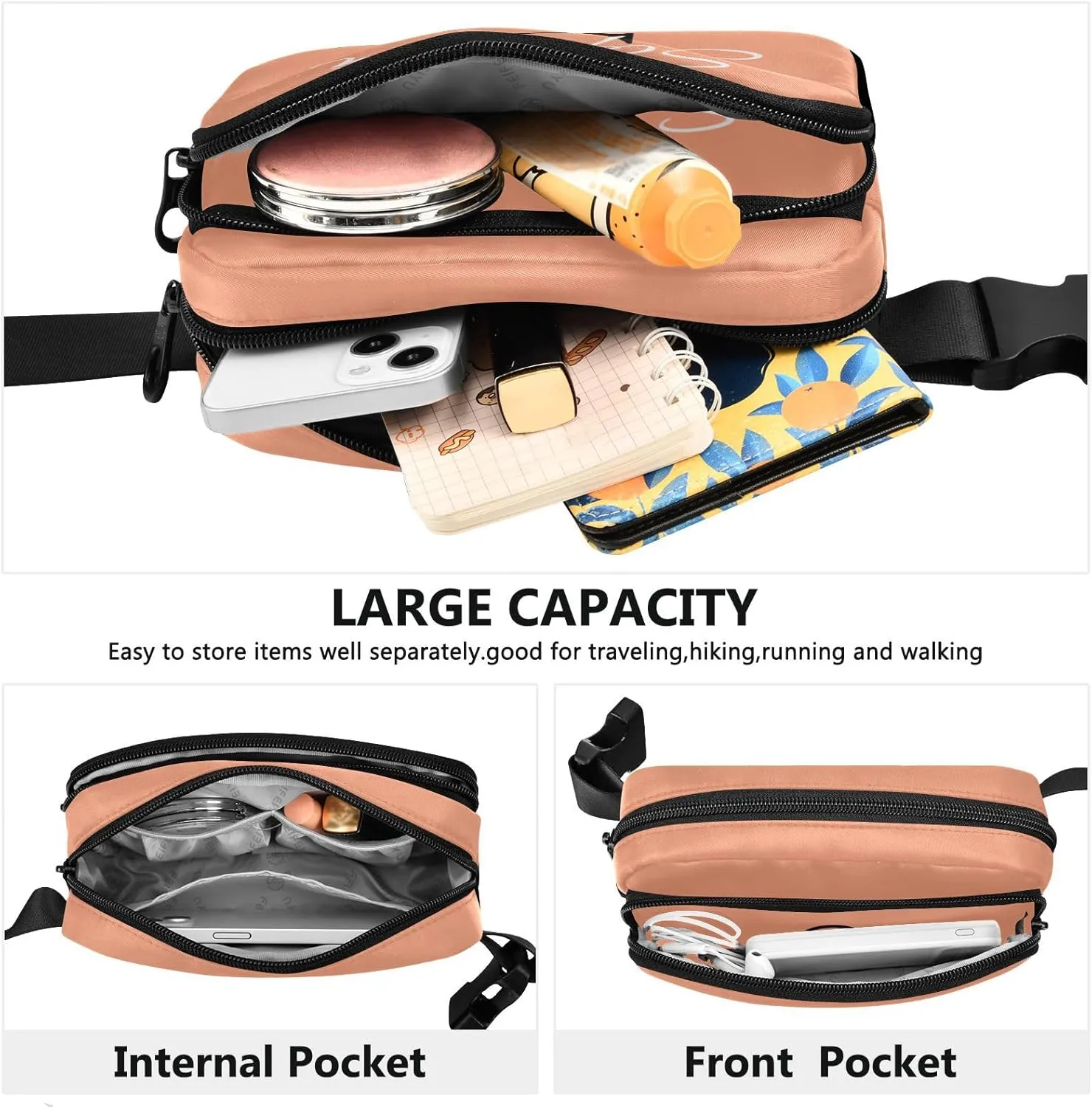 Custom Light Salmon Fanny Pack for Women Men Personalizied Belt Bag Crossbody Waist Pouch Waterproof Everywhere Purse Fashion Sling Bag for Workout Hiking