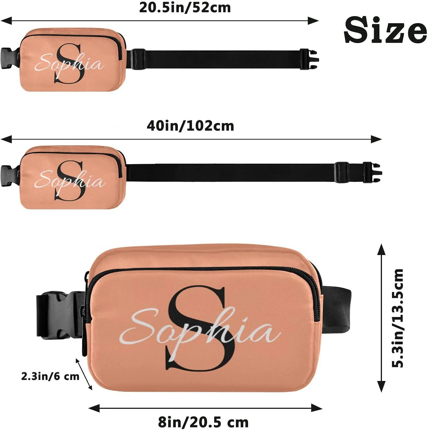 Custom Light Salmon Fanny Pack for Women Men Personalizied Belt Bag Crossbody Waist Pouch Waterproof Everywhere Purse Fashion Sling Bag for Workout Hiking