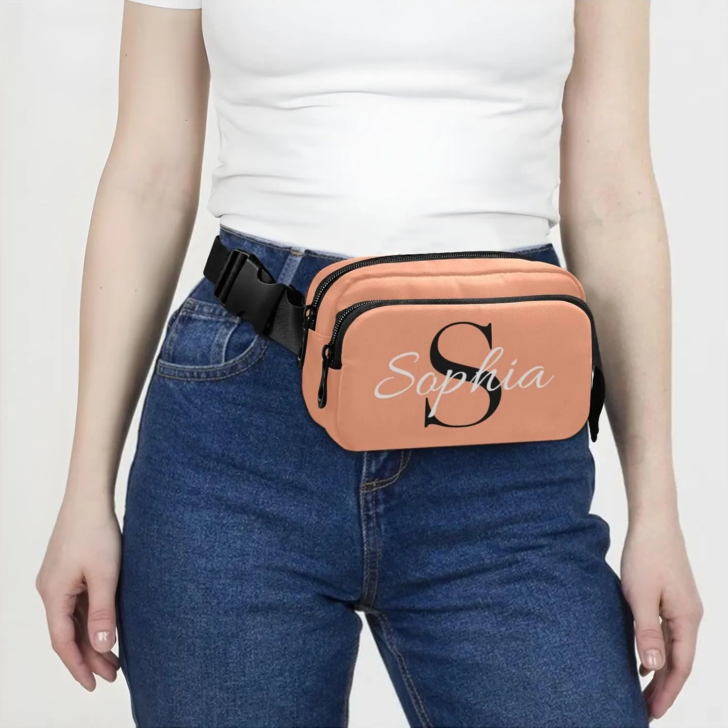 Custom Light Salmon Fanny Pack for Women Men Personalizied Belt Bag Crossbody Waist Pouch Waterproof Everywhere Purse Fashion Sling Bag for Workout Hiking