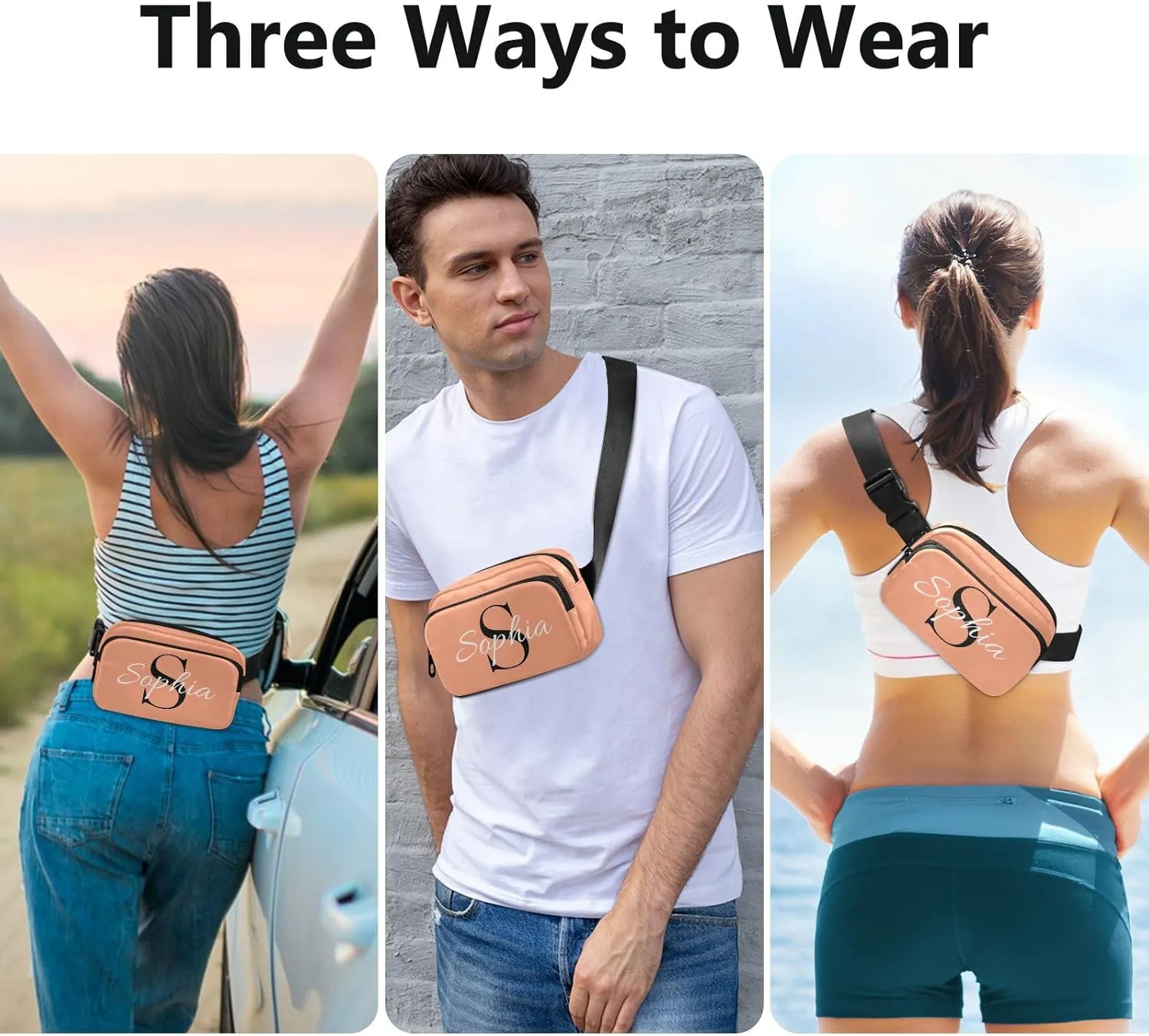 Custom Light Salmon Fanny Pack for Women Men Personalizied Belt Bag Crossbody Waist Pouch Waterproof Everywhere Purse Fashion Sling Bag for Workout Hiking