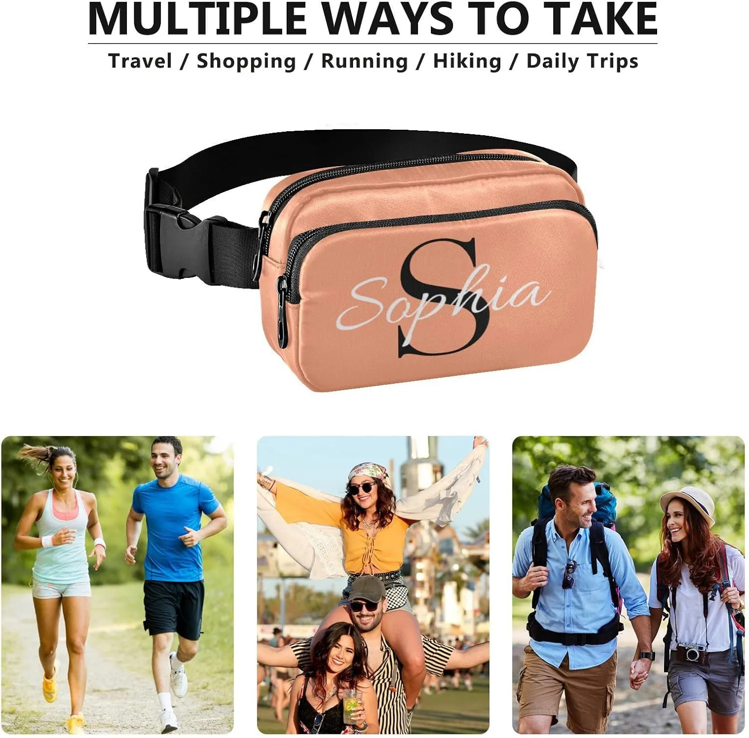 Custom Light Salmon Fanny Pack for Women Men Personalizied Belt Bag Crossbody Waist Pouch Waterproof Everywhere Purse Fashion Sling Bag for Workout Hiking