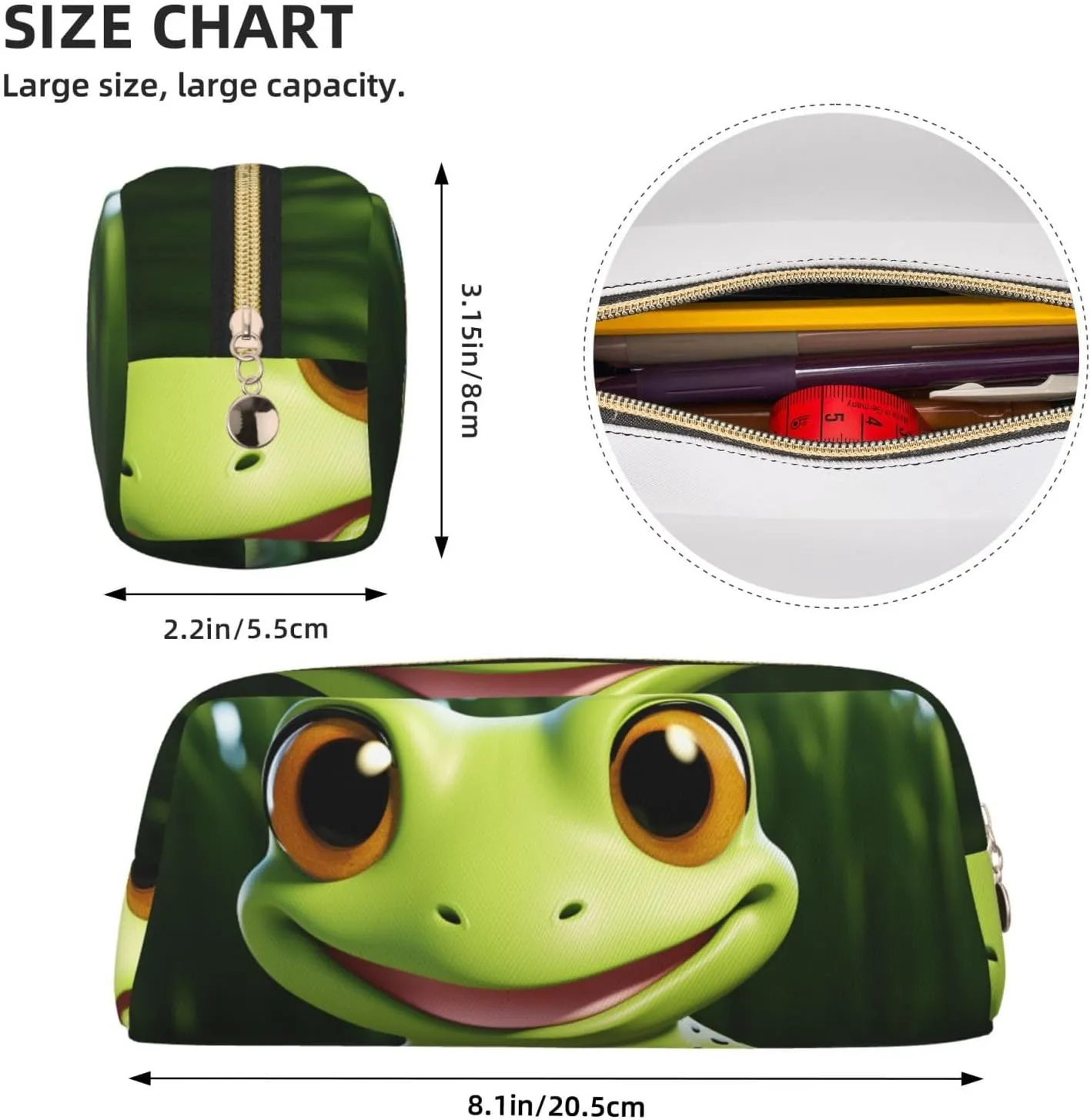 cute frog Makeup Bag Travel Cosmetic Bag for Women Men Pencil Case Zipper Toiletry Bag Purse