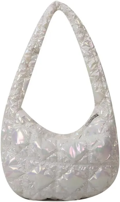 Cute Puffer Tote Bag for Women, Chic Shoulder Handbags Women's Quilted Bag Puffer Tote Fluffy Sling Hobo Purse