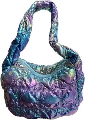Cute Puffer Tote Bag for Women, Chic Shoulder Handbags Women's Quilted Bag Puffer Tote Fluffy Sling Hobo Purse