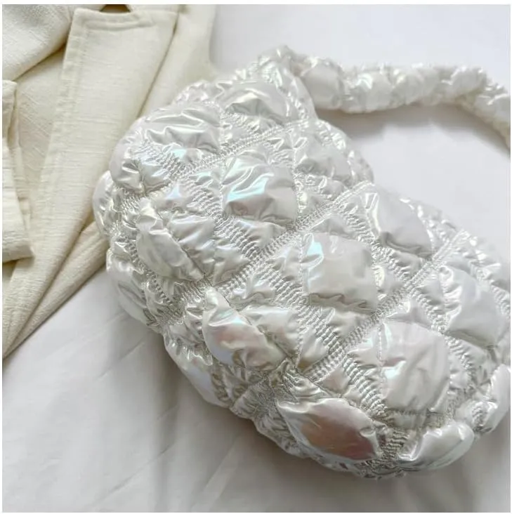 Cute Puffer Tote Bag for Women, Chic Shoulder Handbags Women's Quilted Bag Puffer Tote Fluffy Sling Hobo Purse