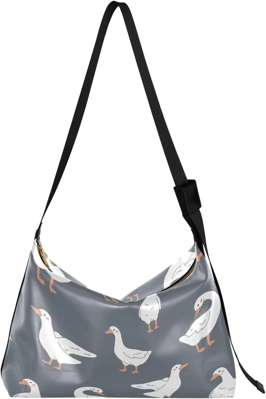Cute White Gooses Hobo Crossbody Bags for Women Leather Large Shoulder Bag Cross Body Trendy Trendy Womens Tote Bags Handbag for Travel Shopping