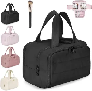 Decisive Makeup Bag, Elouva Toiletry Bag, Curetoaway Large Capacity Wide-Open Travel Cosmetic Bags, 4-in-1 Multi-Functional Waterproof Organizer Lightweight Portable, for Toiletries Storage (Black)