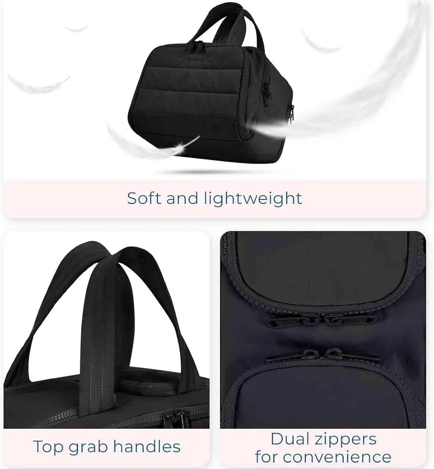 Decisive Makeup Bag, Elouva Toiletry Bag, Curetoaway Large Capacity Wide-Open Travel Cosmetic Bags, 4-in-1 Multi-Functional Waterproof Organizer Lightweight Portable, for Toiletries Storage (Black)
