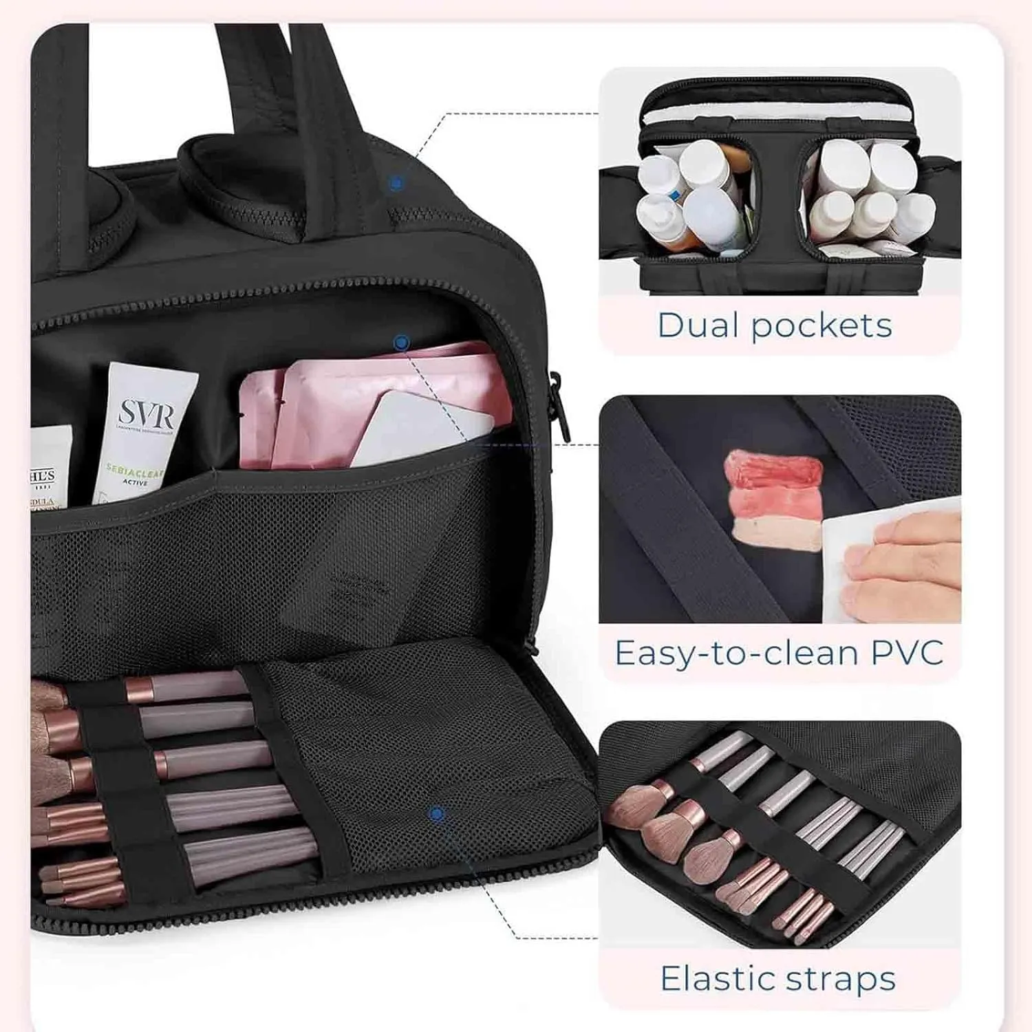 Decisive Makeup Bag, Elouva Toiletry Bag, Curetoaway Large Capacity Wide-Open Travel Cosmetic Bags, 4-in-1 Multi-Functional Waterproof Organizer Lightweight Portable, for Toiletries Storage (Blue)