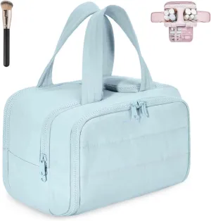 Decisive Makeup Bag, Elouva Toiletry Bag, Curetoaway Large Capacity Wide-Open Travel Cosmetic Bags, 4-in-1 Multi-Functional Waterproof Organizer Lightweight Portable, for Toiletries Storage (Blue)