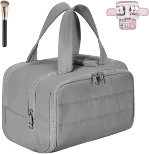 Decisive Makeup Bag, Elouva Toiletry Bag, Curetoaway Large Capacity Wide-Open Travel Cosmetic Bags, 4-in-1 Multi-Functional Waterproof Organizer Lightweight Portable, for Toiletries Storage (Gray)