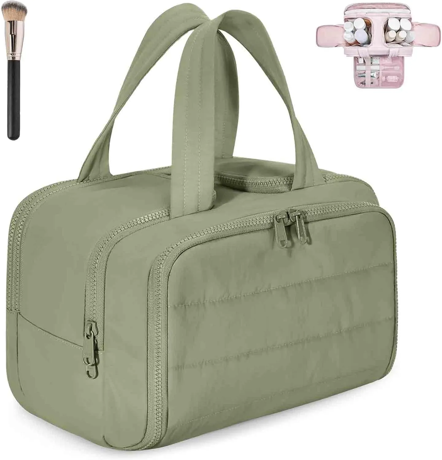 Decisive Makeup Bag, Elouva Toiletry Bag, Curetoaway Large Capacity Wide-Open Travel Cosmetic Bags, 4-in-1 Multi-Functional Waterproof Organizer Lightweight Portable, for Toiletries Storage (Green)