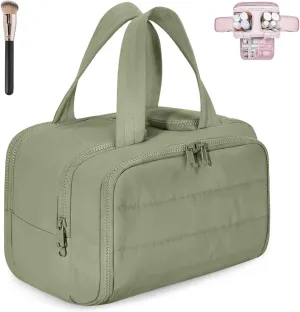 Decisive Makeup Bag, Elouva Toiletry Bag, Curetoaway Large Capacity Wide-Open Travel Cosmetic Bags, 4-in-1 Multi-Functional Waterproof Organizer Lightweight Portable, for Toiletries Storage (Green)