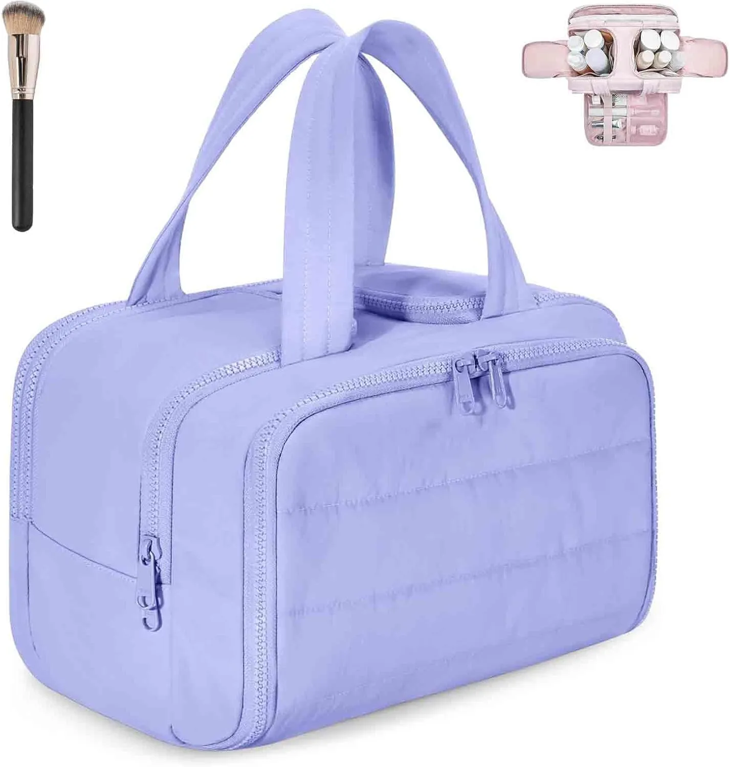 Decisive Makeup Bag, Elouva Toiletry Bag, Curetoaway Large Capacity Wide-Open Travel Cosmetic Bags, 4-in-1 Multi-Functional Waterproof Organizer Lightweight Portable, for Toiletries Storage (Purple)