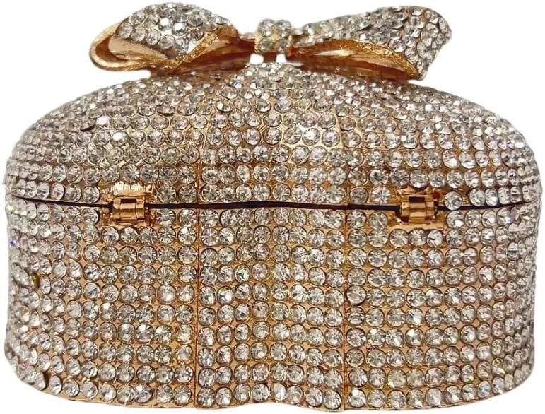DJBM Women Chic Heart Shaped Evening Clutch Purse sparkle Rhinestone Gift Box with Bownot for Birthday Cocktail