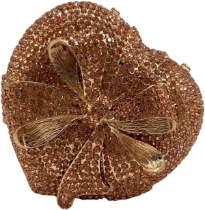 DJBM Women Chic Heart Shaped Evening Clutch Purse sparkle Rhinestone Gift Box with Bownot for Birthday Cocktail
