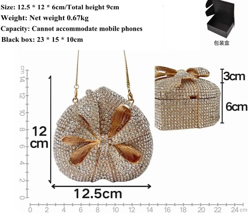 DJBM Women Chic Heart Shaped Evening Clutch Purse sparkle Rhinestone Gift Box with Bownot for Birthday Cocktail