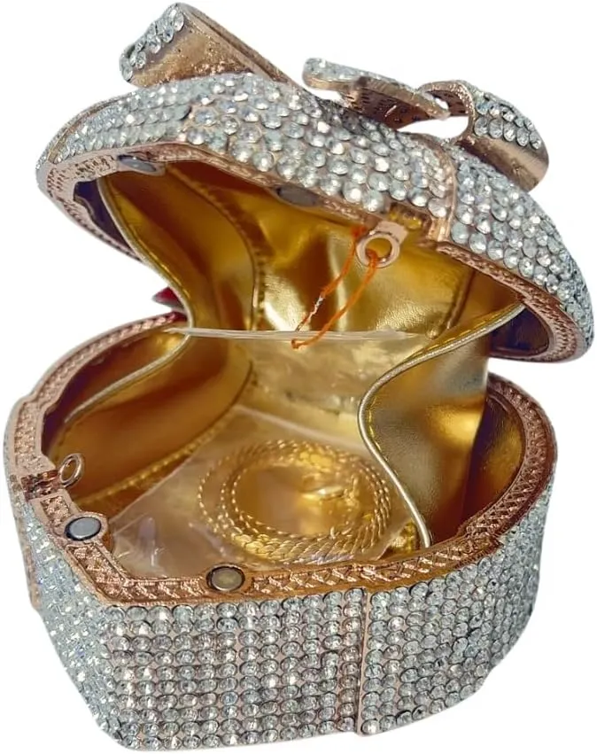 DJBM Women Chic Heart Shaped Evening Clutch Purse sparkle Rhinestone Gift Box with Bownot for Birthday Cocktail