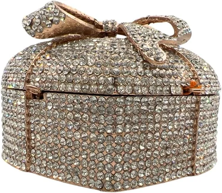 DJBM Women Chic Heart Shaped Evening Clutch Purse sparkle Rhinestone Gift Box with Bownot for Birthday Cocktail