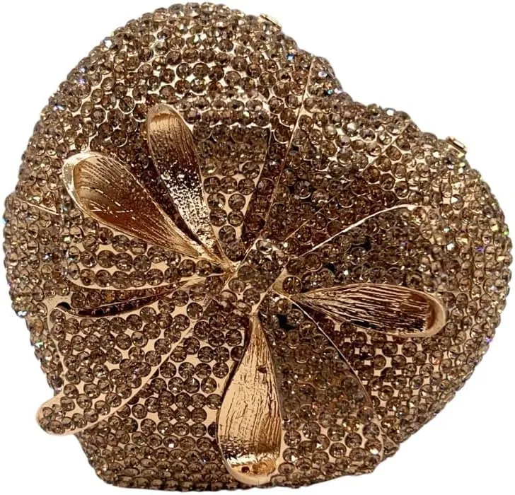 DJBM Women Chic Heart Shaped Evening Clutch Purse sparkle Rhinestone Gift Box with Bownot for Birthday Cocktail