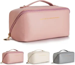 DOMAT Travel Makeup Bag For Women,Quality Waterproof Toiletry Bag,Huge Storage Space Cosmetic Bag,Multi-Functional Travel Makeup Organizer With Mirror. (Cividini spring pink)