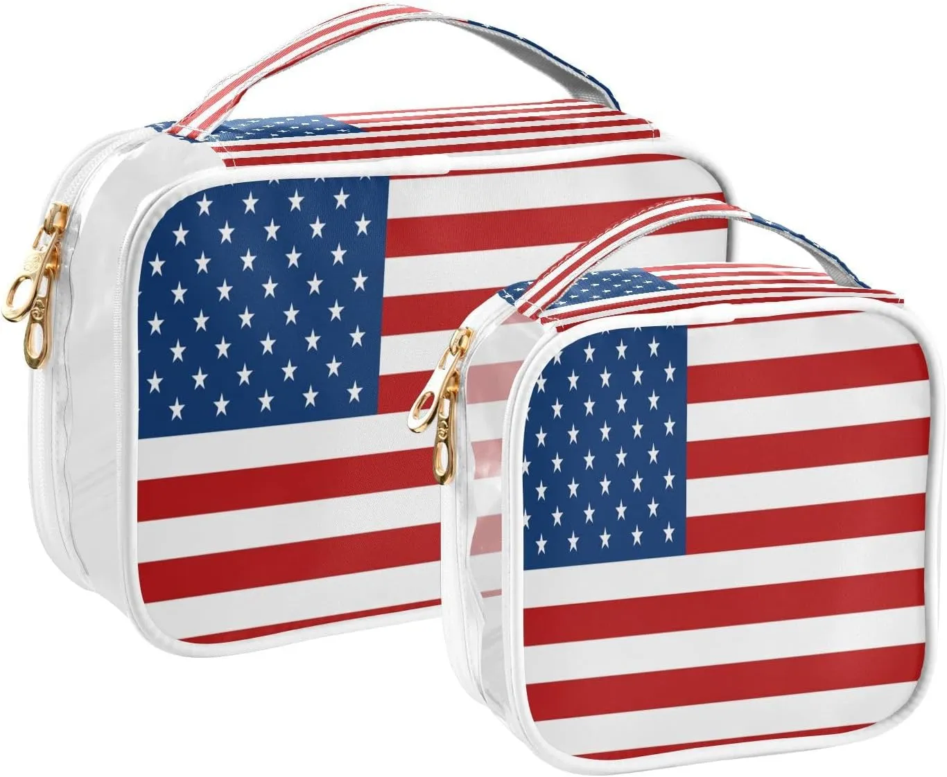 DOMIKING American Usa Flag Clear Makeup Bags for Women Men Portable Cosmetic Organizer Pouch Travel Toiletry Storage Bag for Travel Daily Gym